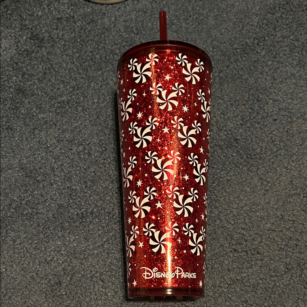 Disney Parks Red Glitter and Peppermint Starbucks Tumbler